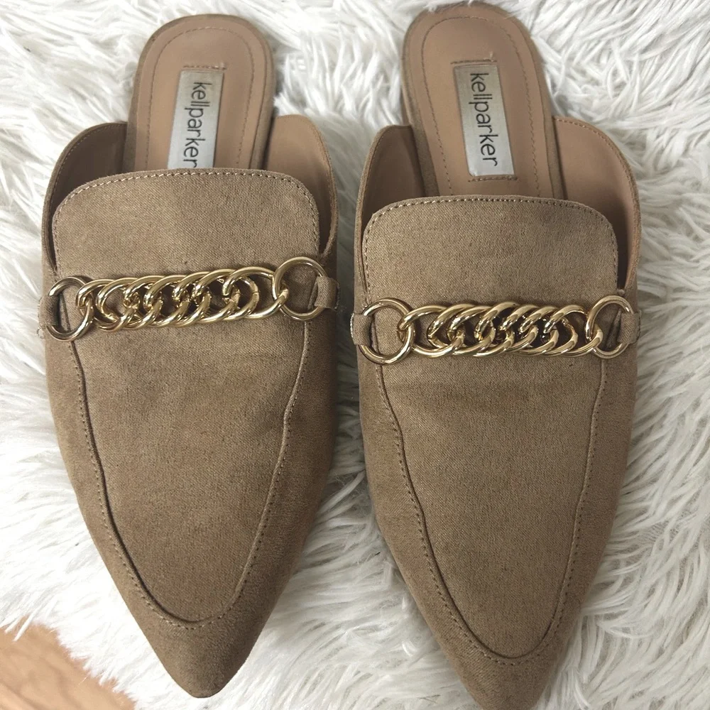 Kelly Parker Tan Flat Mules size 7M